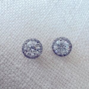 Diamond and CZ Sterling Silver Halo Earrings